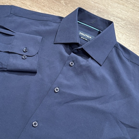 Nautica Other - Nautica Shirt Mens Small Blue Solid Stretch Long Sleeve Performance Preppy‎ Golf